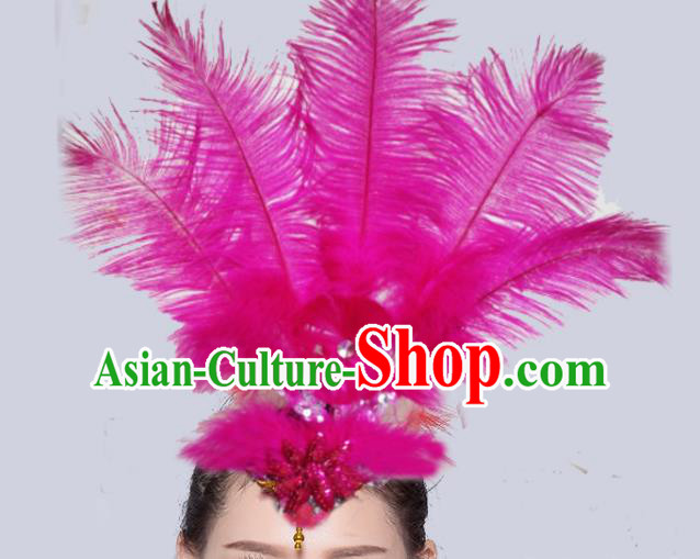 Chinese Traditional National Yangko Dance Rosy Feather Hair Stick Folk Dance Hair Accessories for Women