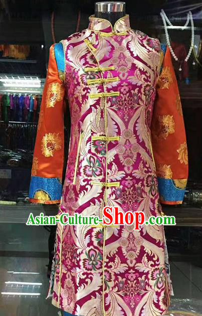 Chinese Traditional Tibetan Rosy Vest Zang Nationality Heishui Dance Ethnic Costume for Women