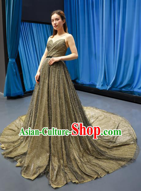 Top Grade Compere Golden Trailing Full Dress Princess Wedding Dress Costume for Women