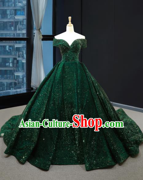 Top Grade Compere Green Paillette Full Dress Princess Wedding Dress Costume for Women