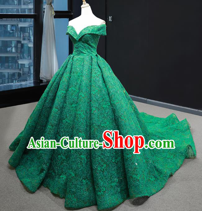 Top Grade Compere Green Lace Full Dress Princess Wedding Dress Costume for Women