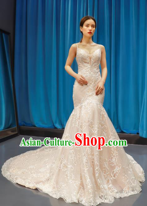 Top Grade Compere Light Pink Trailing Full Dress Princess Wedding Dress Costume for Women