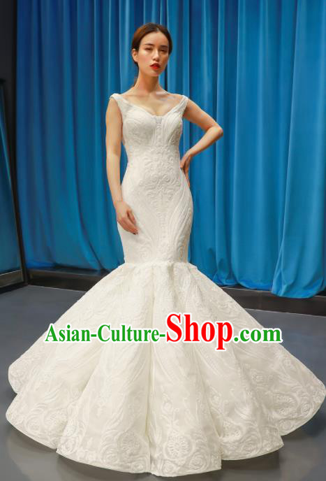 Top Grade Fishtail Wedding Dress Bride Full Dress Princess Costume White Veil Gown for Women