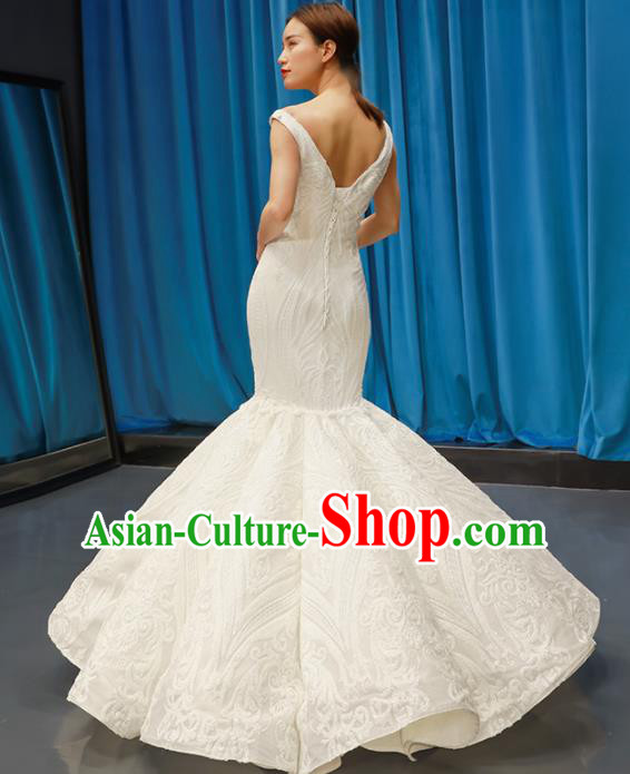 Top Grade Fishtail Wedding Dress Bride Full Dress Princess Costume White Veil Gown for Women