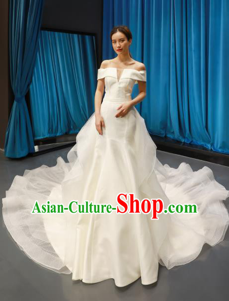 Top Grade Wedding Dress Bride Trailing Full Dress Princess Costume White Veil Gown for Women