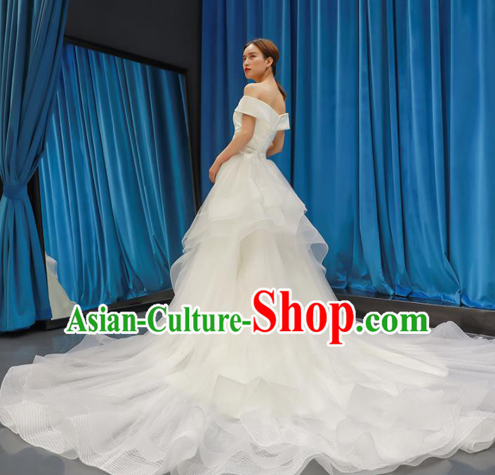 Top Grade Wedding Dress Bride Trailing Full Dress Princess Costume White Veil Gown for Women