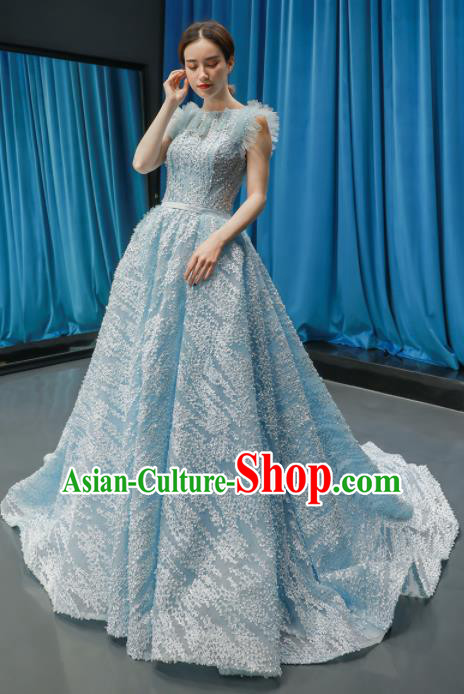 Top Grade Compere Blue Trailing Full Dress Princess Wedding Dress Costume for Women