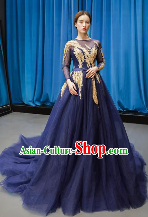 Top Grade Compere Navy Veil Trailing Full Dress Princess Wedding Dress Costume for Women