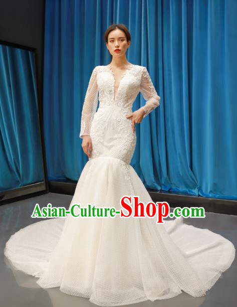 Top Grade Trailing Wedding Dress Bride Full Dress Princess Costume White Veil Gown for Women