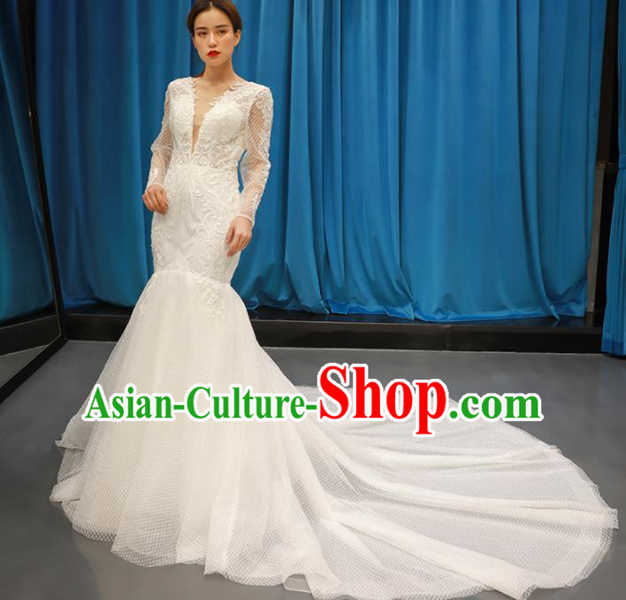 Top Grade Trailing Wedding Dress Bride Full Dress Princess Costume White Veil Gown for Women