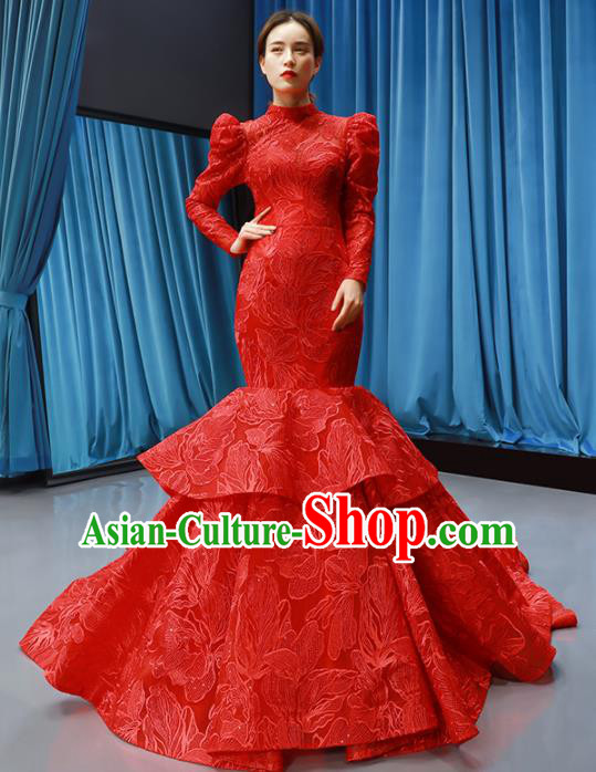 Top Grade Compere Red Trailing Full Dress Princess Wedding Dress Costume for Women