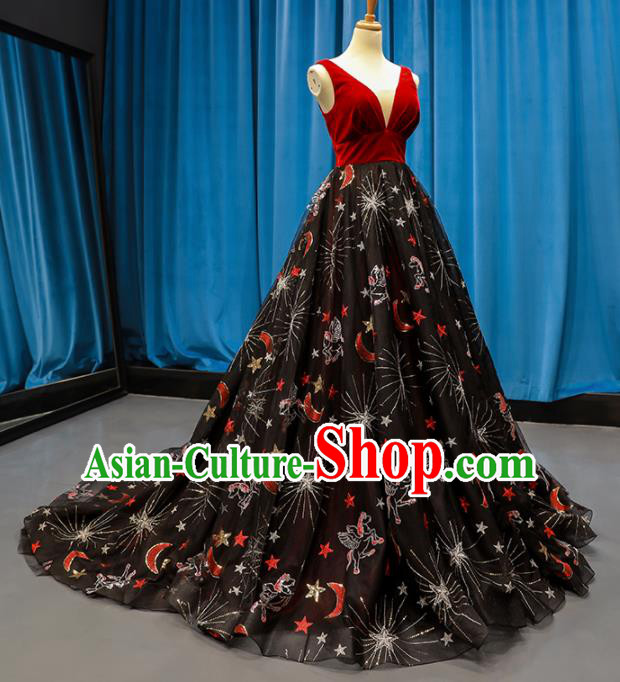 Top Grade Compere Full Dress Princess Black Veil Trailing Wedding Dress Costume for Women