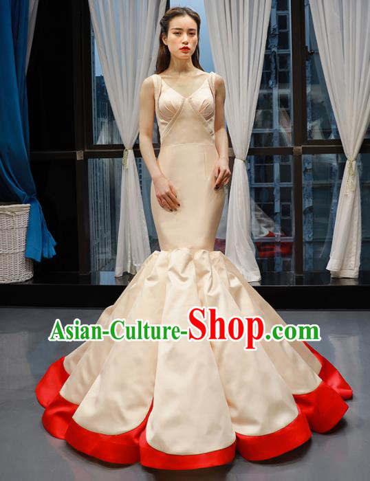 Top Grade Compere Beige Fishtail Full Dress Princess Wedding Dress Costume for Women