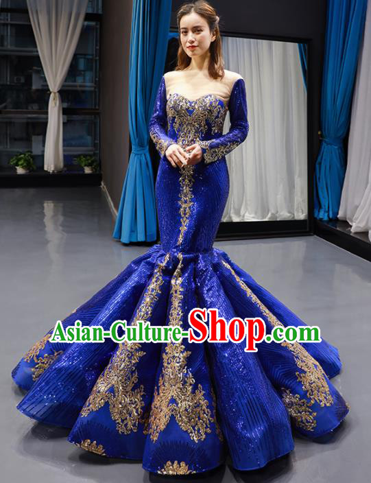 Top Grade Compere Royalblue Veil Fishtail Full Dress Princess Wedding Dress Costume for Women