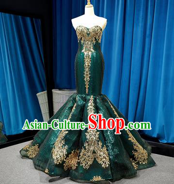 Top Grade Compere Green Veil Fishtail Full Dress Princess Wedding Dress Costume for Women