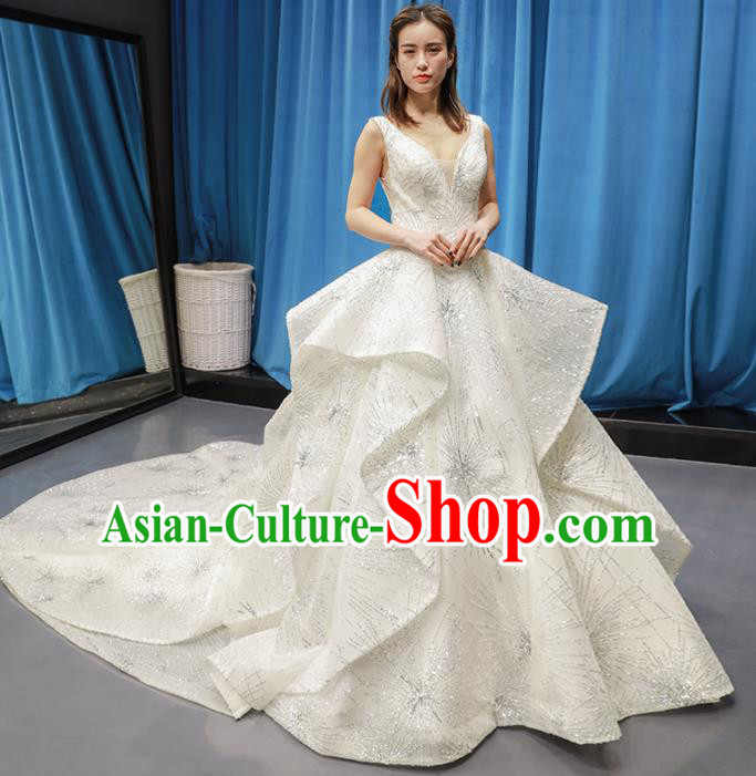 Top Grade Wedding Dress Bride Trailing Full Dress Princess Costume White Veil Gown for Women