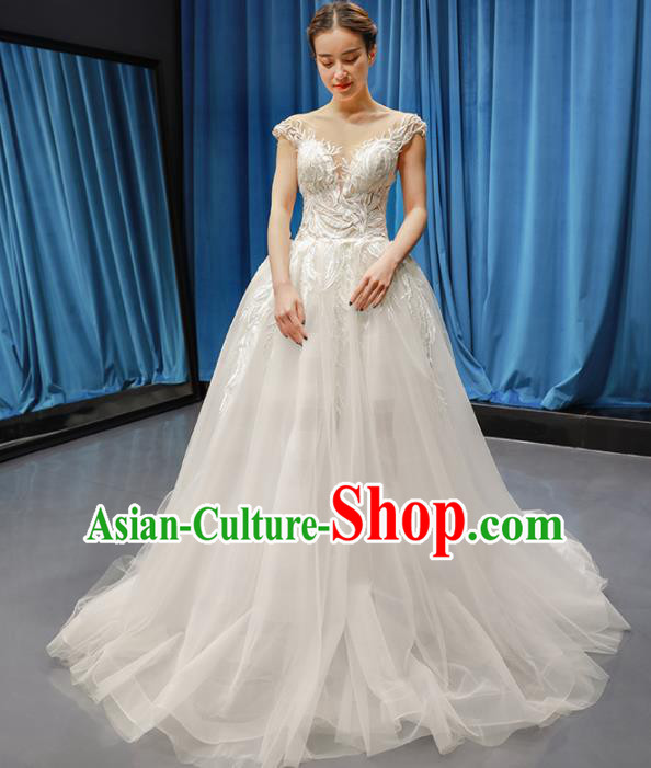 Top Grade Wedding Gown Bride Trailing Full Dress Princess Costume White Veil Dress for Women