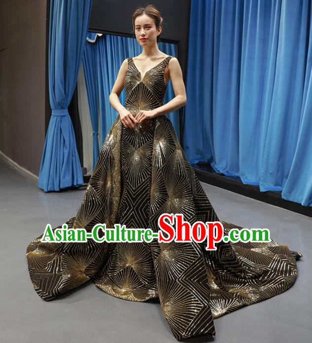 Top Grade Compere Black Trailing Full Dress Princess Wedding Dress Costume for Women