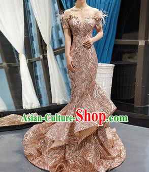 Top Grade Compere Champagne Full Dress Princess Trailing Wedding Dress Costume for Women