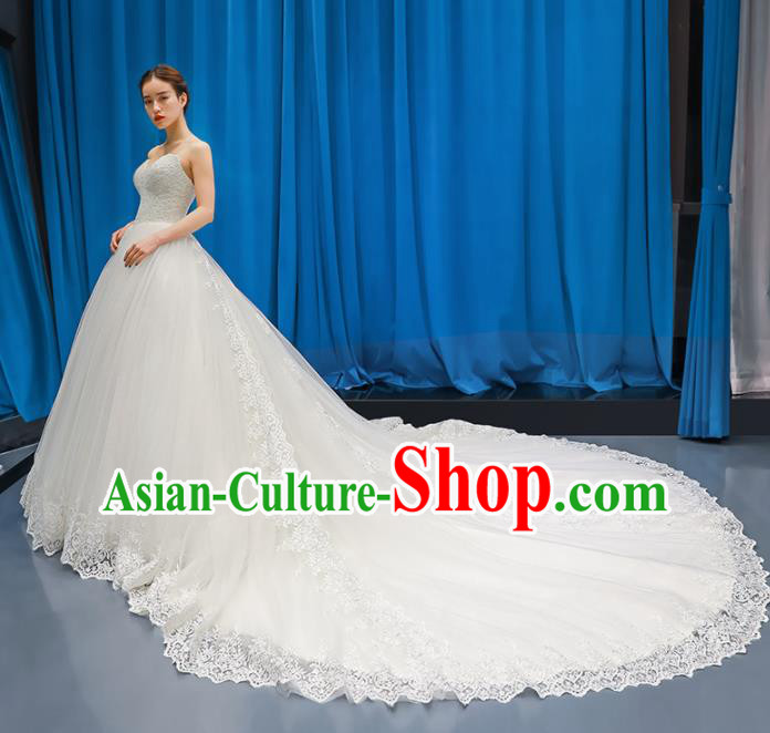 Top Grade Wedding Gown Bride Costume White Veil Trailing Full Dress Princess Dress for Women