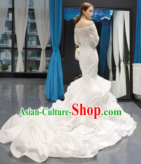 Top Grade Trailing Wedding Gown Bride Costume White Veil Full Dress Princess Dress for Women
