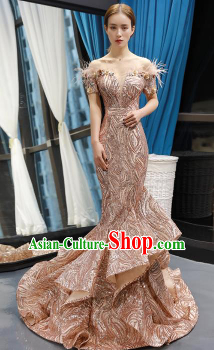 Top Grade Compere Pink Trailing Full Dress Princess Wedding Dress Costume for Women