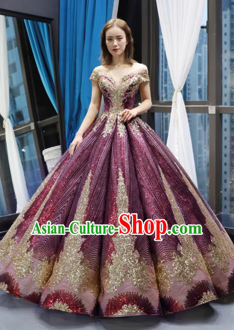 Top Grade Compere Purple Full Dress Princess Bubble Wedding Dress Costume for Women