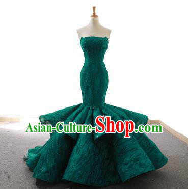 Top Grade Compere Fishtail Full Dress Princess Green Lace Wedding Dress Costume for Women