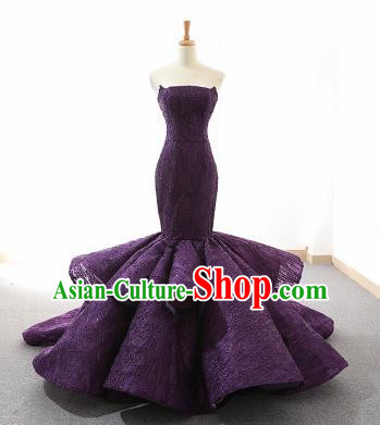 Top Grade Compere Fishtail Full Dress Princess Purple Lace Wedding Dress Costume for Women