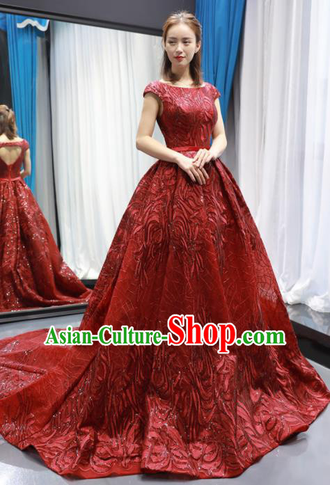 Top Grade Compere Red Trailing Full Dress Princess Wedding Dress Costume for Women