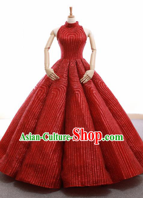Top Grade Compere Red Bubble Full Dress Princess Embroidered Wedding Dress Costume for Women