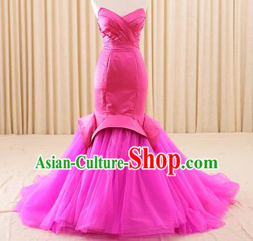 Top Grade Compere Rosy Veil Fishtail Trailing Full Dress Princess Embroidered Wedding Dress Costume for Women