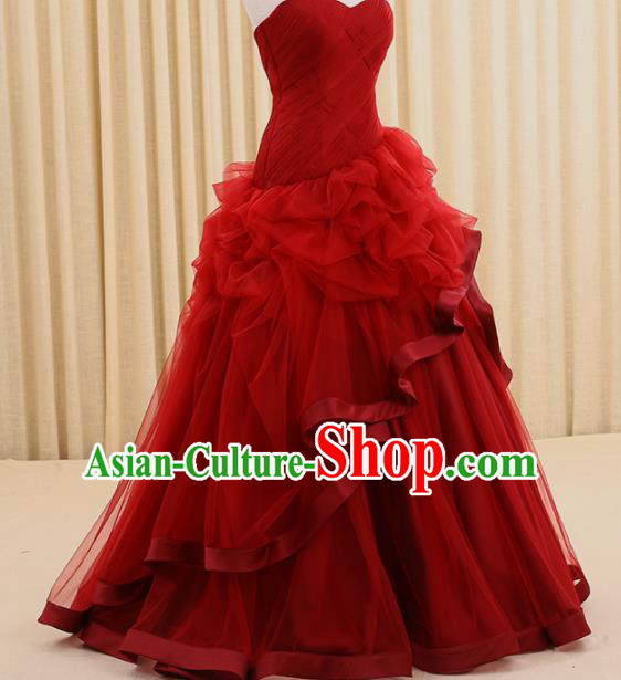 Top Grade Compere Red Veil Full Dress Princess Embroidered Wedding Dress Costume for Women