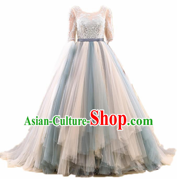 Top Grade Compere Full Dress Princess Embroidered Lace Wedding Dress Costume for Women