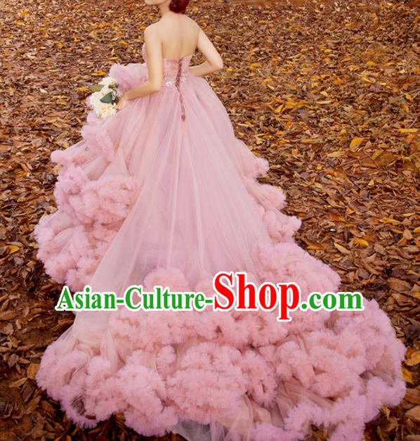 Top Grade Compere Pink Veil Full Dress Princess Trailing Wedding Dress Costume for Women