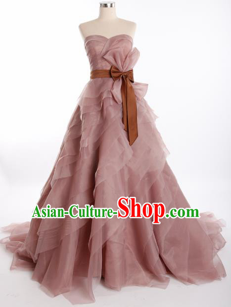 Top Grade Compere Cameo Brown Veil Full Dress Princess Trailing Wedding Dress Costume for Women