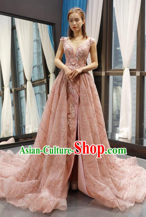 Top Grade Compere Embroidered Full Dress Princess Pink Veil Wedding Dress Costume for Women