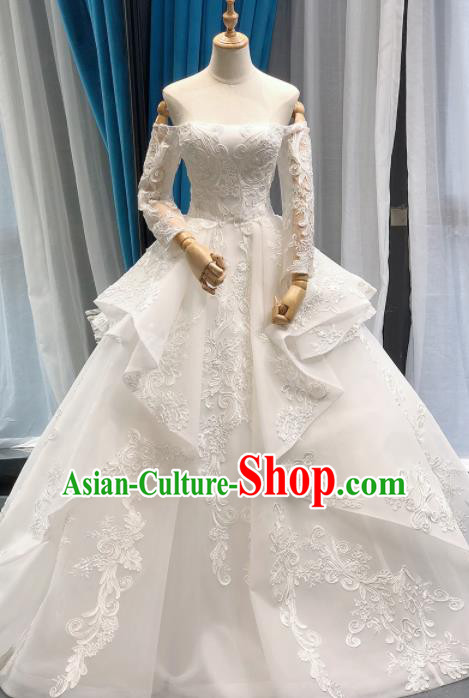 Top Grade Embroidered Wedding Gown Bride Costume White Bubble Full Dress Princess Dress for Women