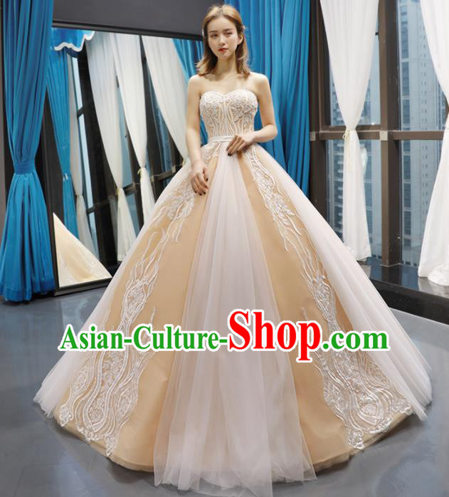 Top Grade Compere Champagne Bubble Full Dress Princess Wedding Dress Costume for Women