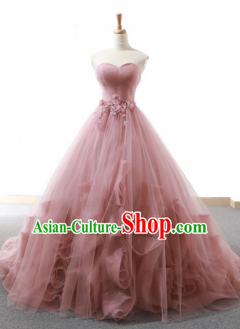 Top Grade Compere Pink Veil Full Dress Princess Trailing Wedding Dress Costume for Women