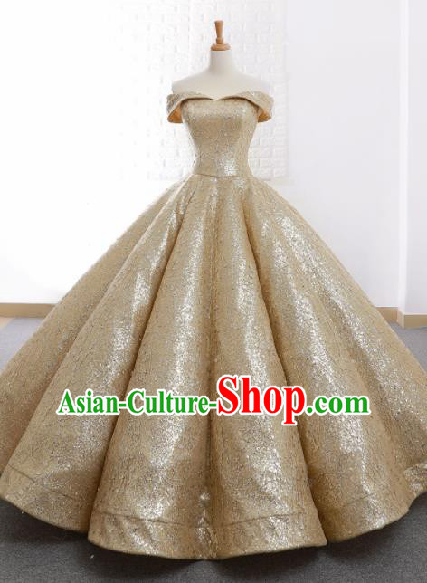 Top Grade Compere Golden Bubble Full Dress Princess Wedding Dress Costume for Women