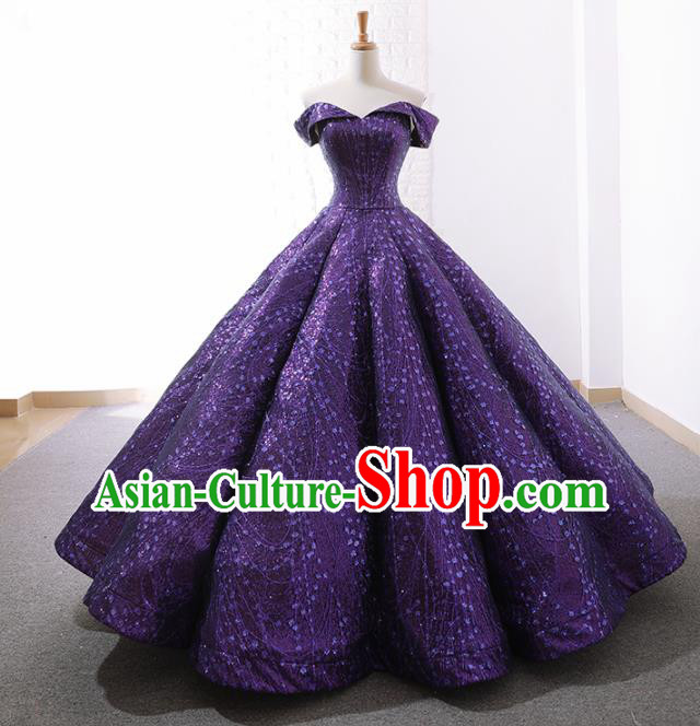 Top Grade Compere Purple Bubble Full Dress Princess Wedding Dress Costume for Women