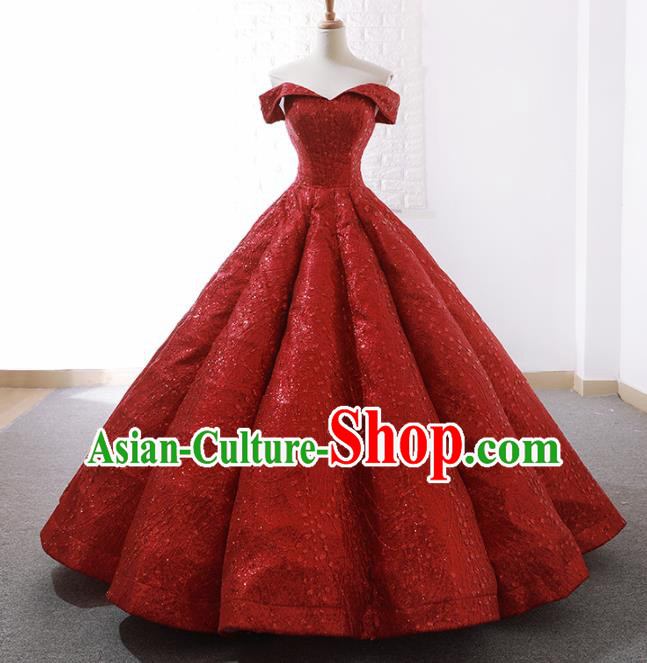 Top Grade Compere Red Bubble Full Dress Princess Wedding Dress Costume for Women