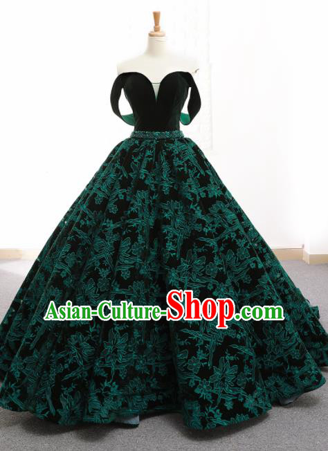 Top Grade Compere Green Embroidered Full Dress Princess Trailing Wedding Dress Costume for Women