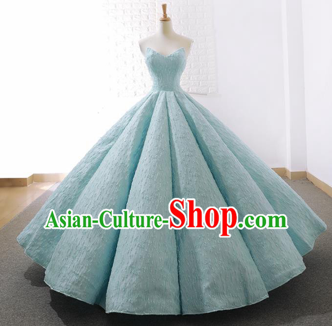 Top Grade Compere Embroidered Light Blue Strapless Full Dress Princess Wedding Dress Costume for Women