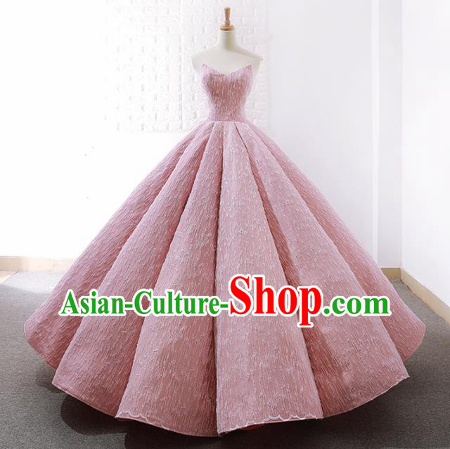 Top Grade Compere Embroidered Pink Strapless Full Dress Princess Wedding Dress Costume for Women