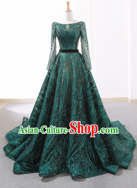 Top Grade Compere Embroidered Green Veil Full Dress Princess Trailing Wedding Dress Costume for Women