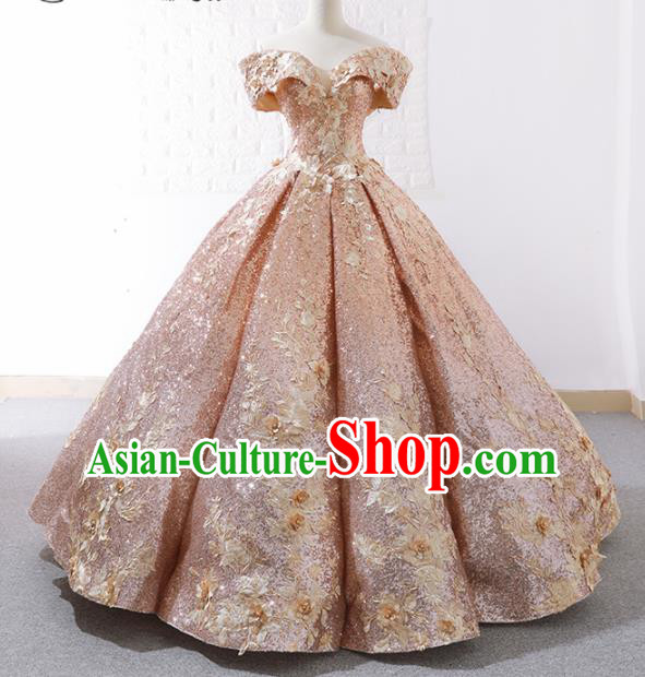 Top Grade Compere Embroidered Pink Full Dress Princess Bubble Wedding Dress Costume for Women