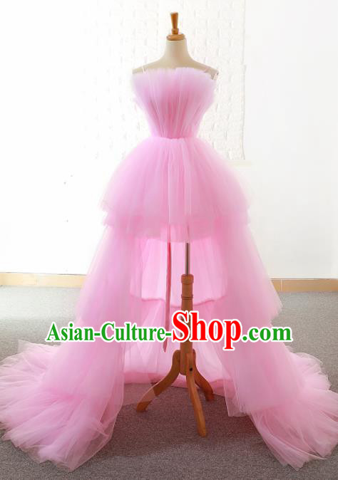 Top Grade Compere Pink Veil Full Dress Princess Trailing Wedding Dress Costume for Women