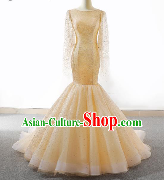 Top Grade Compere Champagne Paillette Full Dress Princess Veil Wedding Dress Costume for Women